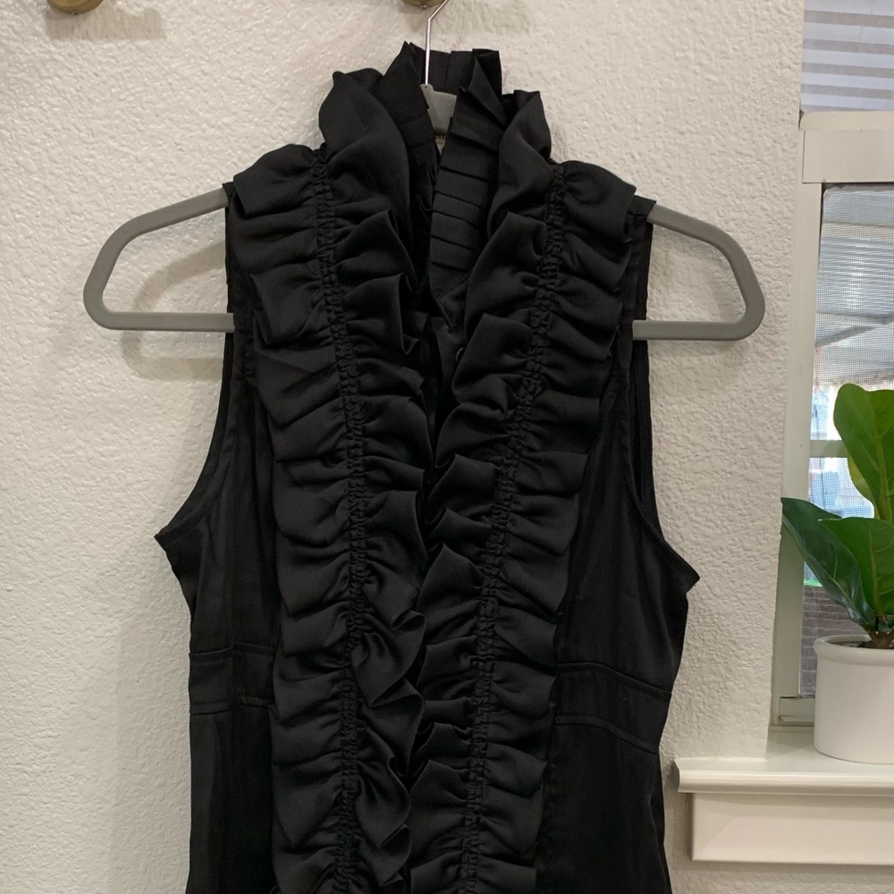 Black satin ruffle blouse 🔥